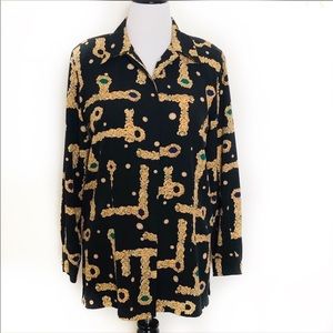 Vintage 80’s  Tunic Length Button Up Chain Blouse